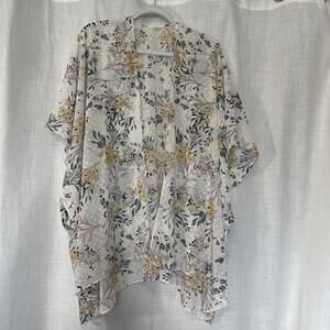 Maurices Floral Swiss Dot Kimono One Size Sheer Boho Open Front Duster Cover Up